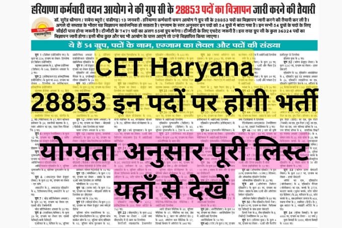 CET Haryana Group wise Vacancy Details